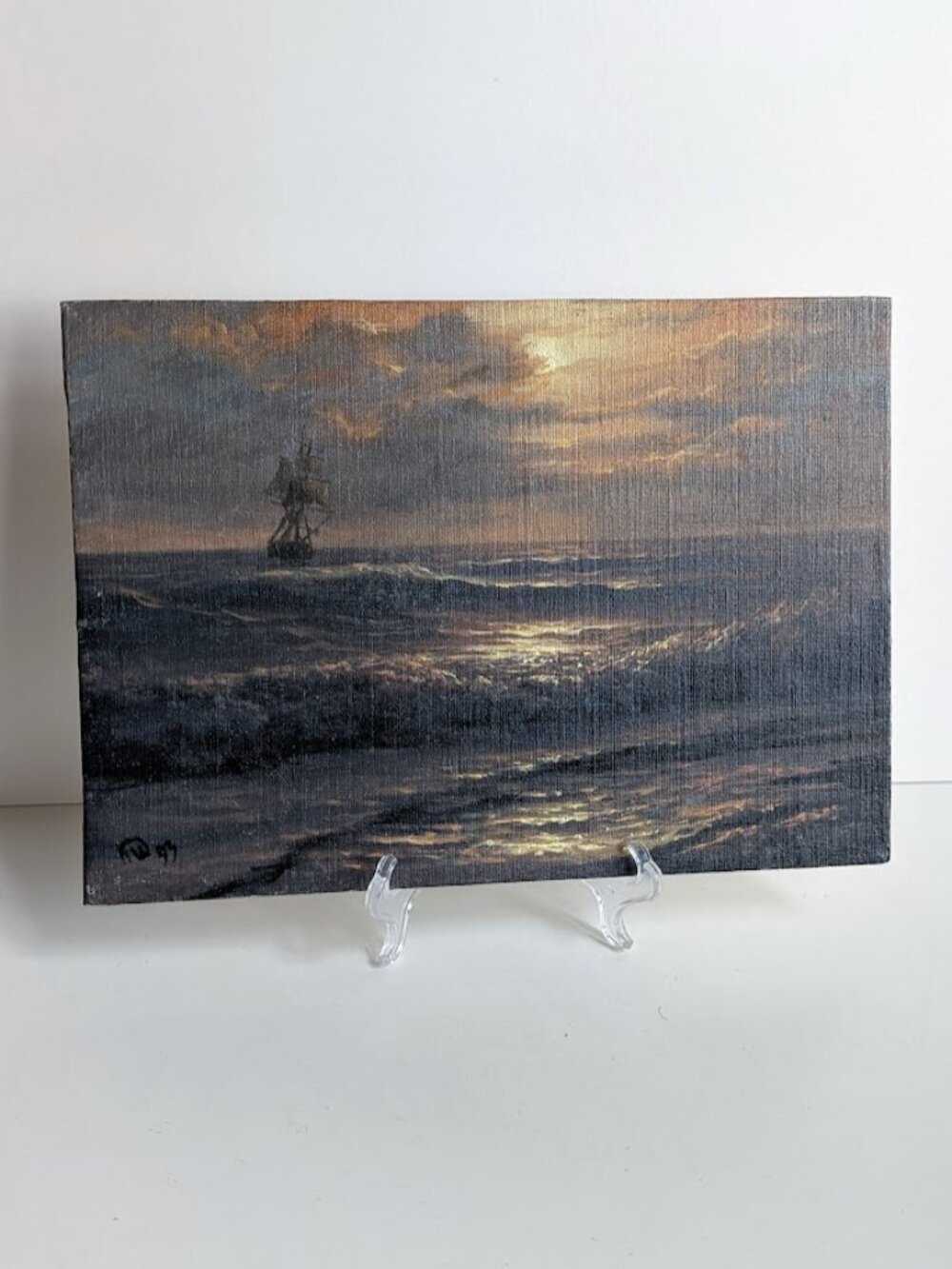A Moonlit Night Ship Seascape Oil Painting Signed Vintage Nautical Coastal Art